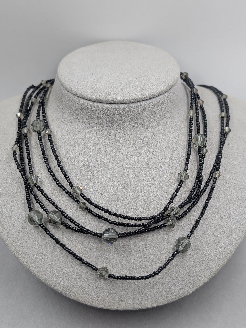 Lia Sophia Black Seed Bead Smoky Crystal Multi Strand Necklace | 0844